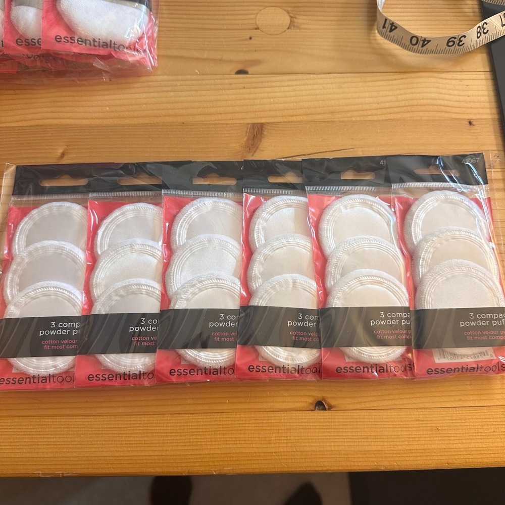 Essential Tools 3 Compact Powder Puffs Cotton Velour White Lot of 6 / 18 Total